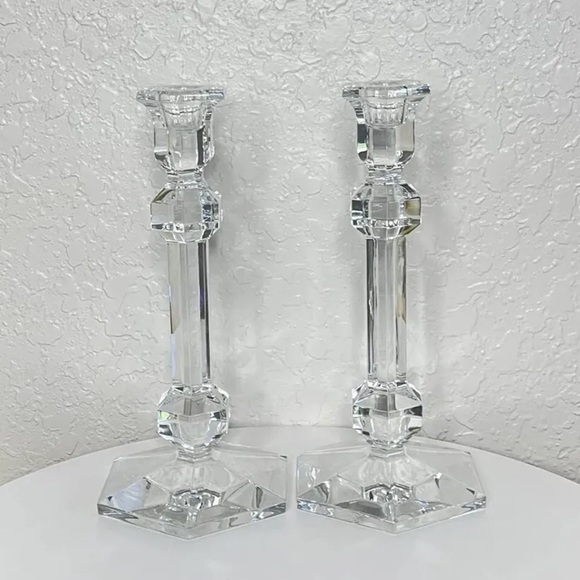 Set of 2 Val St Lambert GARDENIA Crystal Candle Stick Holders. - Picture 2 of 7